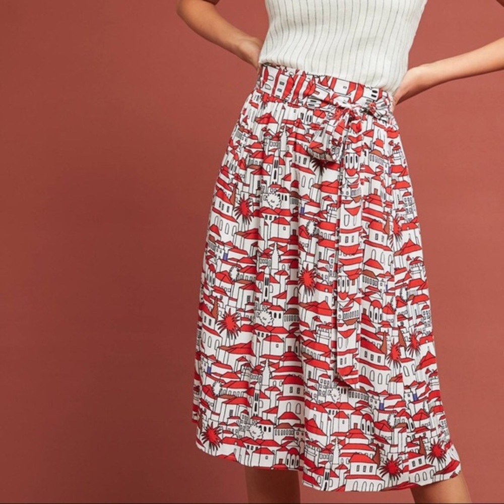 Anthropologie Porridge Getaway Printed Midi Skirt